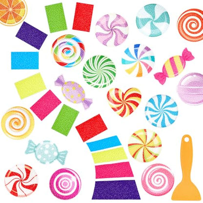 Fullhawl 30 Pcs Candy Non Slip Bathtub Stickers Colorful Candy Anti Slip Shower Stickers Shower Floor Nonslip Sticker Applique Adhesive Decals Treads with Scraper for Bathtub Bathroom Floor - style: Candy