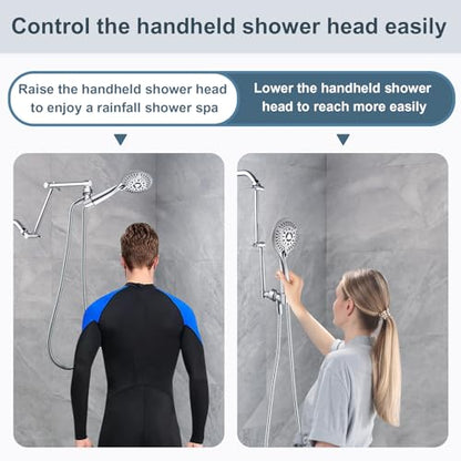 BRIGHT SHOWERS Brass Shower Arm Extender for Rain and Handheld Shower Head, 14 Inch Universal Shower Head Extension Arm, Adjustable Height & Angle, Chrome - color: Chrome, style: 14 Inch