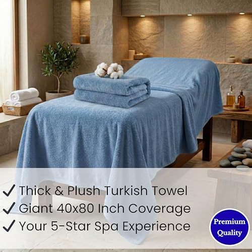 SALBAKOS Luxury 100% Turkish Cotton Bath Sheet 40x80 inch (1-Piece, Blue) | Extra Large Jumbo Oversized Bathroom and Beach Towel, Super Soft Highly Absorbent Thick Premium Hotel Quality, Made in Turkey - color: Blue, size: Jumbo Bath Sheet