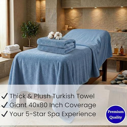 SALBAKOS Luxury 100% Turkish Cotton Bath Sheet 40x80 inch (1-Piece, Blue) | Extra Large Jumbo Oversized Bathroom and Beach Towel, Super Soft Highly Absorbent Thick Premium Hotel Quality, Made in Turkey - color: Blue, size: Jumbo Bath Sheet