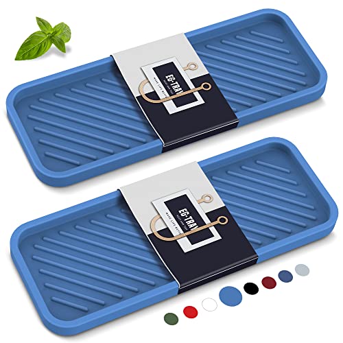 Kitchen Silicone Sink Organizer Tray, Sponge Holder for Sink Caddy（Blue） | Silicone Soap/Sink/Drip Tray, Kitchen Sink Organizer, Small Mats for Counter, Soap Dish Tray, Dishwashing Accessories - color: Bblu, size: 9×3.7inch