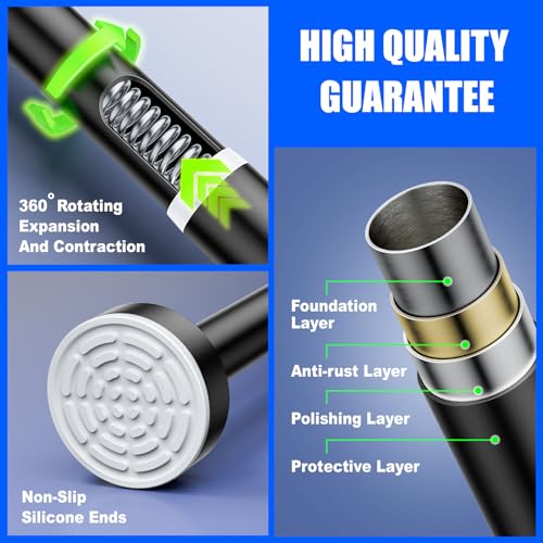 Ausemku Shower Curtain Rod Tension - 32-80 Inch Never Rust Non-Slip Spring Tension Curtain Rod No Drilling Stainless Steel Curtain Rod Use Bathroom Kitchen（Black） - color: Black, size: 32-80 IN