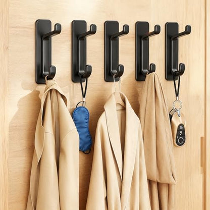 5PCS Self-Adhesive ABS Wall Hooks Bathroom Towel Clothes Hanging Hooks, No-Drill Easy Installation Water-Proof, 8.5 * 3 * 3.4cm, Black - color: Black