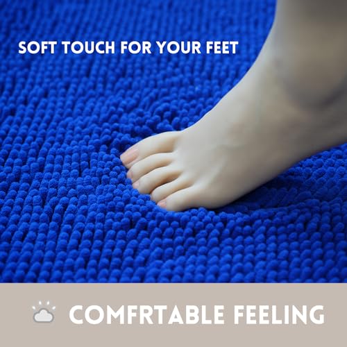 Bathroom Rugs Chenille, Extra Thick and Absorbent, Non-Slip, Machine Washable, Dry Quckily, Soft Cozy Plush, Used Under Shower Bathtub and Sink, Bath mat Sets Royal - color: Royal Blue, size: 20 x 32 inch + 20 x 20 inch (U-Shape)