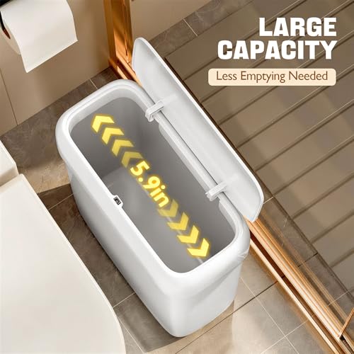 Small Bathroom Trash Can with Lid, 3.2 Gallon Slim Press-Top Trash Can, Pet-Resistant Narrow Plastic Wastebasket, White Garbage Bin for Bathroom Bedroom Office Dorm RV - size: 3.2 Gallon
