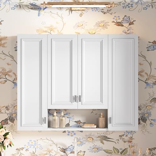 Marzzi 36" x 28" Bathroom Medicine Cabinet with Open Shelf | Wall Mounted Bathroom Storage Cabinet with Adjustable Shelves, Over The Toilet Wall Cabinet, Painted Finish - color: White