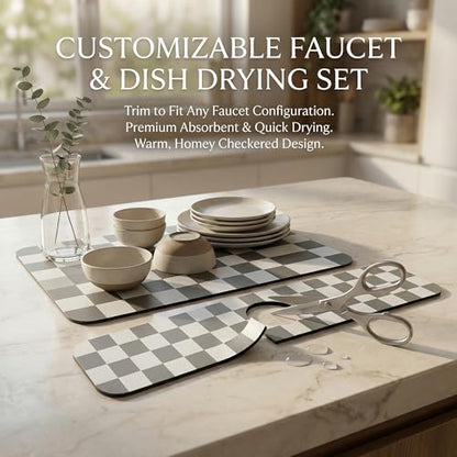 Customizable Dish Drying Mat & Sink Splash Guard Set: 24"Lx16"W Kitchen Counter Protector & 24"Lx5.5"W Mat Trimmable to Fit Irregular Sink with 2 & 3 Holes or Soap Dispenser - Absorbent Drip Catcher - size: 24" x 16"
