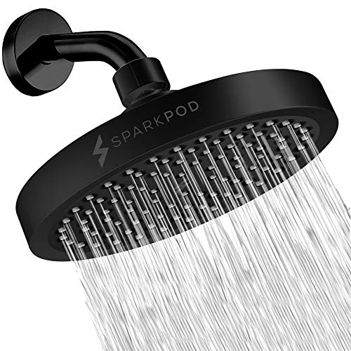 SparkPod Rain Shower Head, 6 Inch Round, Midnight Black Matte Finish | High Pressure Shower Heads, 90 Nozzles, Adjustable Showerhead, No Tools Needed, Universal Connection - color: Midnight Black Matte, style: 6 Inch Round
