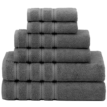 American Soft Linen 100% Carde Cotton 6 Piece Towel Set, 590 GSM Heavy Weight Soft Absorbent Turkish Towels for Bathroom, Smoke Grey - color: Smoke Gray