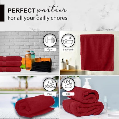 KAHAF COLLECTION 100% Cotton Bath Towels, 24x48 Pack of 6 Towels, Quick Dry, Highly Absorbent, Soft Feel Towel, Gym, Spa, Bathroom, Shower, Pool, Luxury Soft Towels (RED, 24x48-6 Pack) - color: Red, size: 24x48 - 6 PACK