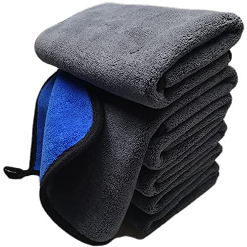 SOFTBATFY Ultrasoft, Large, Thick and Quick Drying Car Microfiber Cleaning Towel 800GSM Polishing Waxing Auto Detailing Towel Cloth (6pack,16 x 16inches) (Grey-Blue) - color: 6pack,16 X 16inches Grey-blue