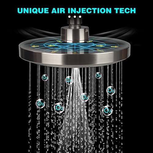 HOPOPRO High Flow Shower Head - High Pressure Rain - 7 Inch Rainfall Spray Showerhead - Tool-free 1-Min Installation - Adjustable Bathroom Shower Head Replacement with Luxury Look - Brushed Nickel