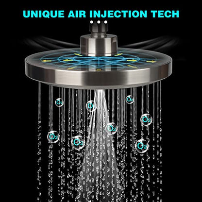 HOPOPRO High Flow Shower Head - High Pressure Rain - 7 Inch Rainfall Spray Showerhead - Tool-free 1-Min Installation - Adjustable Bathroom Shower Head Replacement with Luxury Look - Brushed Nickel