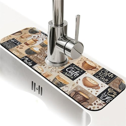 Kitchen Sink Splash Guard，-coffee Faucet Mat Sink Gadgets-Super Absorbent Fast Drying Mat Drip Catcher for Kitchen, Bathroom,Sink Mat, Dish Drying Mat, Bathroom(15" X 5.5" ) - color: -coffee