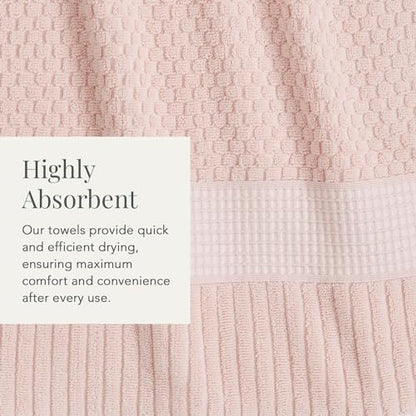 NY Loft 100% Cotton 4-Pack Bath Towel Set | Pink | Oeko-TEX | Quick-Dry | Four 30" x 52" Bath Towels | Super Absorbent | Designer-Styled Texture - color: Light Pink, size: Bath Towel (4 Pack)