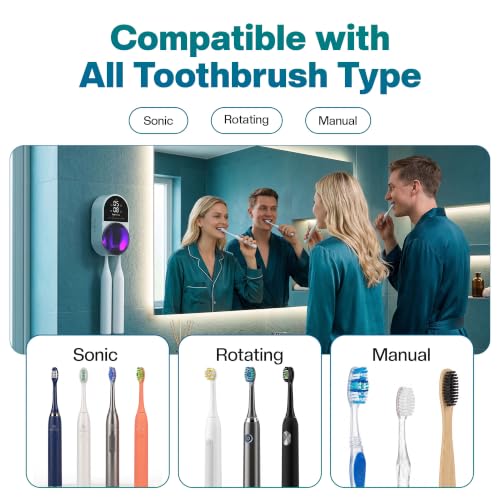 Jetfresh UV Toothbrush Sanitizer and Holder with Fan Drying | Wall Mounted UV-C Toothbrush Cleaner | Tooth Brush Sanitizer Holder Auto Shut-Off, USB Rechargeable, Fits All Brushes. - color: White
