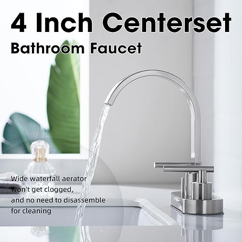 TRUSTMI Bathroom Faucet 3 Hole 4 Inch Centerset Sink Faucet with Overflow Pop Up Drain Assembly, 360 Degree Swivel Spout, Non-Rust Stainless Steel, Brushed Nickel - color: Brushed Nickel