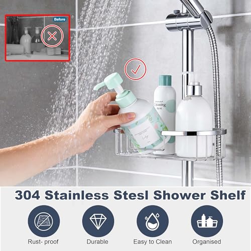 Rain Shower System with Shelf, 12 Inch Rain Shower Head Set with Hand Shower Head, SonTiy Dual Shower Combo with Height Adjustable Holder, Brass Valve, Chrome - color: Chrome, style: 2.5 Gallons Per Minute-Square
