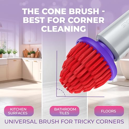 Synoshi PRO Electric Spin Scrubber with Long Handle & Cone Brush Heads | Cordless Shower Scrubber, Bathroom Cleaning Brush, Adjustable Angles, 2 Speeds Power Scrubber for Tub, Floor & Tile