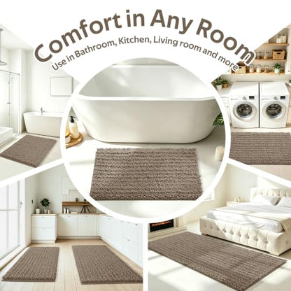 Upgrade Extra Large Dark Beige Bathroom Rug Set 3 Pieces Gray Ultra Soft, Thick Absorbent Bath Mats, Non Slip Chenille Toilet Mat Bathroom, Bedroom, Kitchen, Taupe - color: Dark Beige, size: 48"x20"+24"x17"+U Shape24"x20"