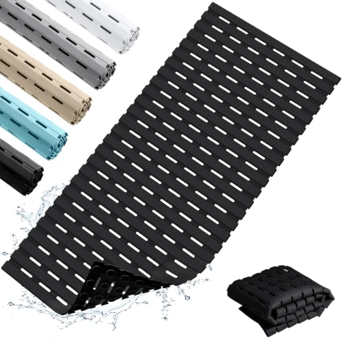 OTHWAY Non Slip Bathtub Mat, Soft TPE Black Shower Mat with Suction Cups | 36.6" x 16.9" Bath Mat for Tub Non Slip, Machine Washable Shower Floor Mat with Drain Holes - color: Black-new