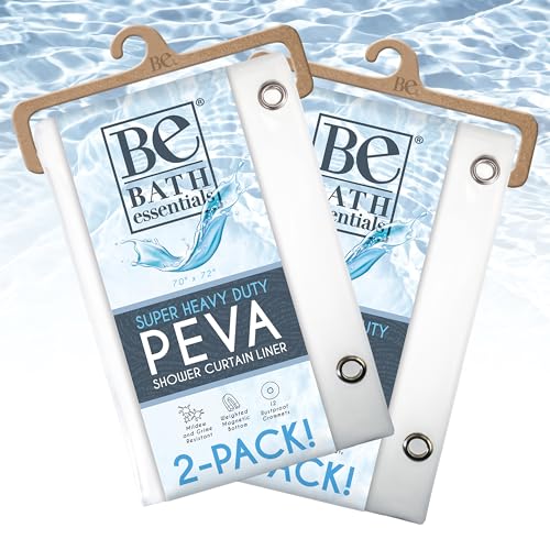 Shower Curtain Liner - Heavy Duty 6 Guage PEVA - Built in 3 Weighted Magnets - 12 Aluminium Grommets (2, White, 72" x 72") - color: White