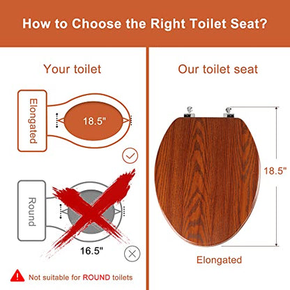 Elongated Toilet Seat Molded Wood Toilet Seat with Zinc Alloy Hinges, Easy to Install also Easy to Clean, Anti-pinch Wooden Toilet Seat by Angol Shiold (Elongated, Brownish Yellow) - color: Brownish Yellow, size: Zinc Alloy Hinge