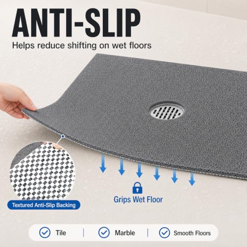 Extra Large Square Shower Mat for Inside Shower, 27 x 27 Inch Shower Floor Mat with Center Drain Hole, Designed for Walk-in Showers, Non-Slip Loofah Mat with Wide Coverage for Stable Standing