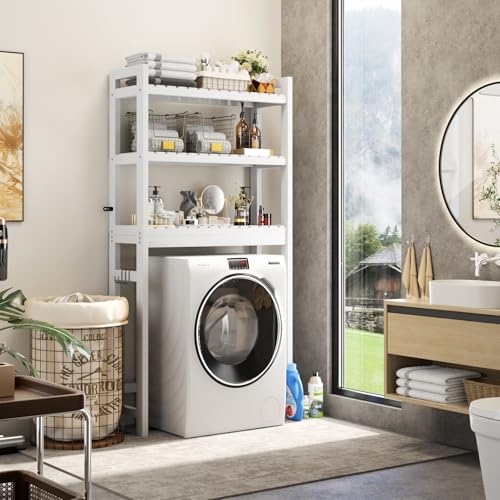 Bamboo Over The Toilet Storage and Ladder Shelf Bundle, White