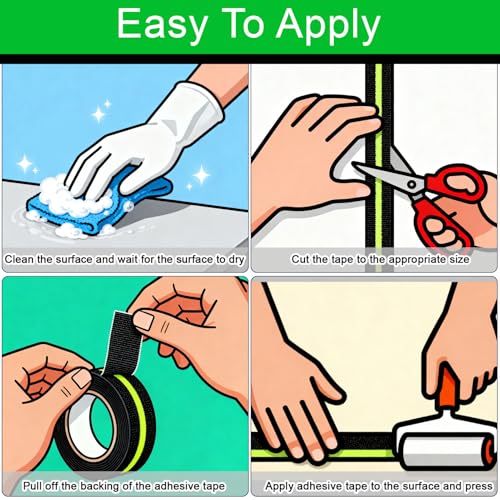 Glow in Dark Anti Slip Tape, 4" x50FT Heavy Duty Waterproof Safety Grip Tape for Stairs, Pool, Bathroom - Black & Glow Stripe Indoor/Outdoor Multi-Purpose Traction Tape - size: 4IN x 50FT
