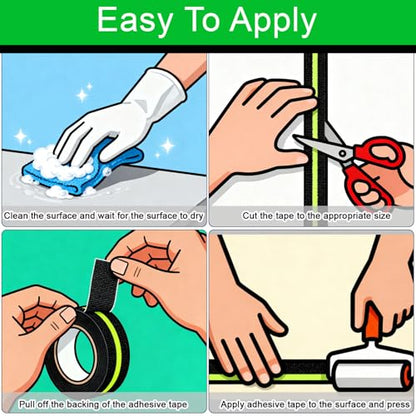 Glow in Dark Anti Slip Tape, 4" x50FT Heavy Duty Waterproof Safety Grip Tape for Stairs, Pool, Bathroom - Black & Glow Stripe Indoor/Outdoor Multi-Purpose Traction Tape - size: 4IN x 50FT