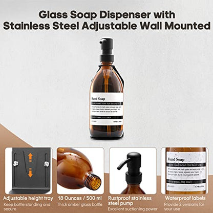 Glass No-Drill Wall Mounted Shower Soap Dispenser, Hand Soap Dispenser with Adjustable Stainless Steel Holder for Bathroom and Kitchen-(Black 1 Chamber, 18 OZ) - color: Black 1 Chamber