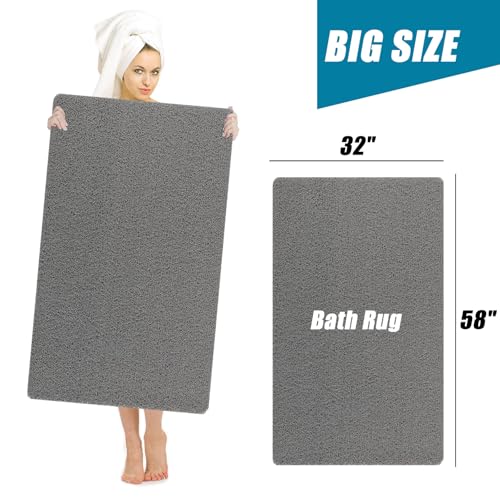 Extra Large Shower Mat, 58"x32" Large Shower Mat Non-Slip, Bathtub Mat Non-Slip, Quick Dry Bathtub Mats Soft PVC Loofah Trimmable Bathroom Rugs, Shower and Wet Areas for Tub and Bathroom,Grey - color: Grey, size: 58" x 32" (Rectangular)