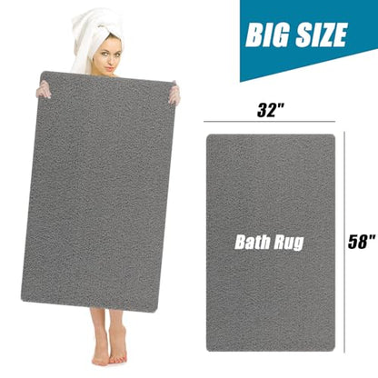 Extra Large Shower Mat, 58"x32" Large Shower Mat Non-Slip, Bathtub Mat Non-Slip, Quick Dry Bathtub Mats Soft PVC Loofah Trimmable Bathroom Rugs, Shower and Wet Areas for Tub and Bathroom,Grey - color: Grey, size: 58" x 32" (Rectangular)