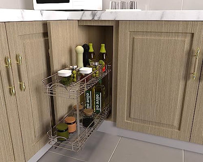 OCG Slide Out Cabinet Organizer for Narrow Cabinet (9" W X 21" D), 2 Tier Pull Out Shelves Slim Sliding Cabinet Organizer and Storage, Chrome - size: 9W21D