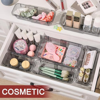 8 PCS Black Expandable Drawer Organizer, Medium Drawer Organizers and Storage, Vanity Dividers, Acrylic Storage Bins for Makeup, Jewelry Gadgets for Kitchen, Bedroom, Bathroom, Office - size: 8 Pcs Medium