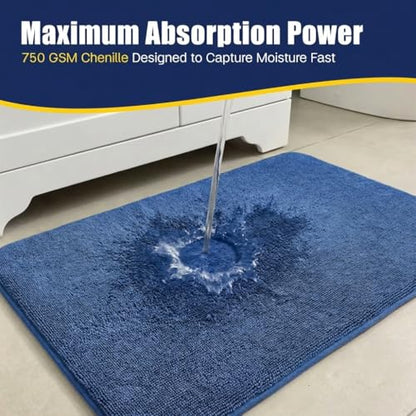 Muddy Mat® CloudStep Bathroom Rugs 2 Piece Set, Non Slip Bath Mats for Bathroom, Absorbent Memory Foam Chenille, Machine Washable Quick Dry Toilet Rug Set, Navy Blue 20"x30" + 20"x20" U-Shaped - color: Navy Blue
