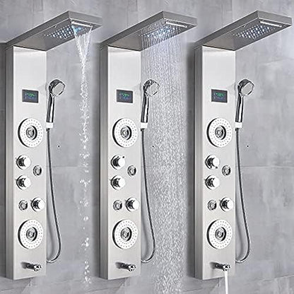 Shower Panel Tower Faucet Set Rain Massage Body Jets System Stainless Steel