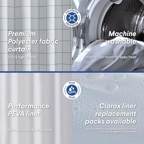Clorox Bathroom Waffle Windowpane Pattern Shower Curtain with Waterproof Lightweight PEVA Liner Set, Standard Size, Metal Grommets, No Hooks 72" x 72" - 2 Pc Set - Sage Green w Frosty PEVA - color: Sage Green Waffle Windowpane - Standard
