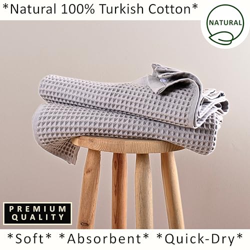 PÜSKÜL 2-Piece Natural 100% Turkish Cotton Waffle Bath Towels Extra-Large | Light Gray, 32x63" Bath Sheet Towel, Soft Absorbent Quick-Dry Lint-Free Premium 3D Honeycomb Weave Oeko-Tex Made in Turkiye - color: Gray, size: Bath Towels - Pack of 2