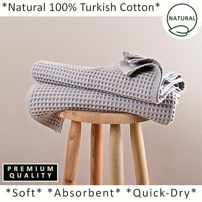 PÜSKÜL 2-Piece Natural 100% Turkish Cotton Waffle Bath Towels Extra-Large | Light Gray, 32x63" Bath Sheet Towel, Soft Absorbent Quick-Dry Lint-Free Premium 3D Honeycomb Weave Oeko-Tex Made in Turkiye - color: Gray, size: Bath Towels - Pack of 2