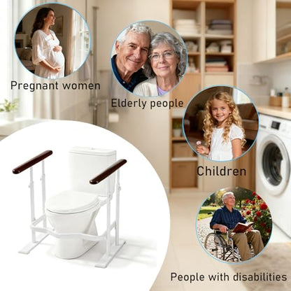 Toilet Safety Rails for Seniors - Toilet Safety Frame with Dual Pillars, Waterproof Nighttime Reflective Base, 3-Speed Height Adjustment (Brown, Double Pillar) - color: Brown