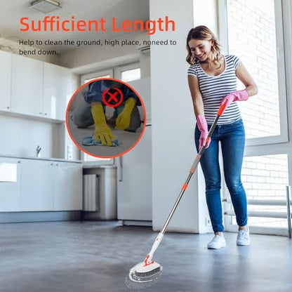 Bathtub Cleaning Brush Long Handle, Shower Bathroom Cleaner Brush Scrubber | 3 Different Detachable Scrub Brush Replacement Head for Scrubing Bathroom Floors, Tubs, Tiles, Kitchen Walls