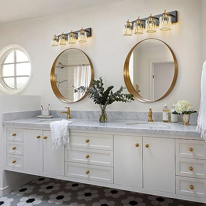 Black Gold Crystal Bathroom Vanity Light, Modern 4-Lights Bathroom Light Fixtures Over Mirror, Crystal Wall Lighting with Polished Gold Finish - color: Black Gold-Round Shade, size: 4-Light