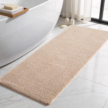 TYUU Bathroom Runner Rug, Ultra Soft Long Bath Mat Super Absorbent Quick Dry Bathroom Runner Rugs 24 x 72 Non Slip Washable, Beige 24" x 72" - color: Beige, size: 24" x 72"