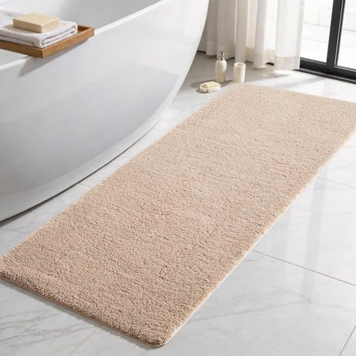 TYUU Bathroom Runner Rug, Ultra Soft Long Bath Mat Super Absorbent Quick Dry Bathroom Runner Rugs 24 x 72 Non Slip Washable, Beige 24" x 72" - color: Beige, size: 24" x 72"