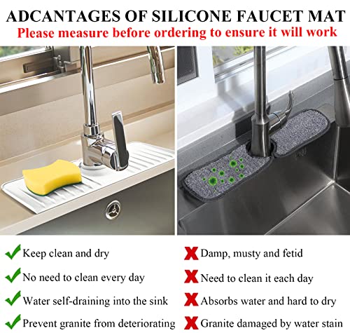 YATOISUR Sink Splash Guard 14.4” x 5.4” - Sink Faucet Mat with Faucet Water Catcher Mat & Soap Dish & Sponge Holder 3 in 1 - Silicone Faucet Handle Drip Catcher Tray for Kitchen RV & Bar Faucet, White - color: White