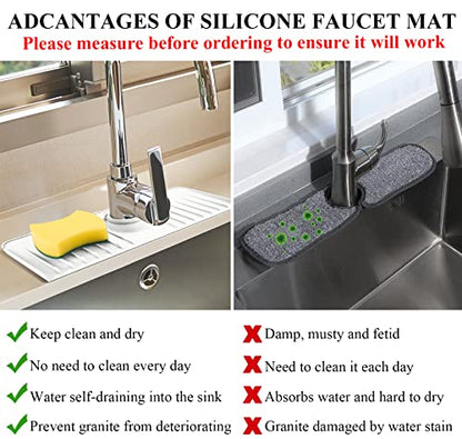 YATOISUR Sink Splash Guard 14.4” x 5.4” - Sink Faucet Mat with Faucet Water Catcher Mat & Soap Dish & Sponge Holder 3 in 1 - Silicone Faucet Handle Drip Catcher Tray for Kitchen RV & Bar Faucet, White - color: White