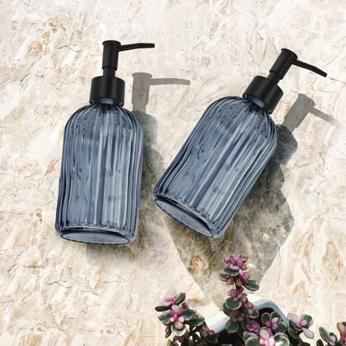 Glass Soap Dispenser with Plastic Pump, Hand Soap Dispenser for Hand Wash, Lotion Dispenser for Dishwashing Liquid, Lotion Shower Gel (Striped Blue Grey) - color: Striped Blue Grey