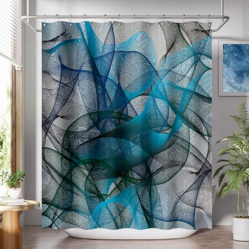 AmazerBath Shower Curtain Blue, Abstract Black Striped Cloth Shower Curtain Sets with 12 Shower Curtain Hooks, Luxury Rustic Fabric Washable Shower Curtain for Bathroom Home Decor, 72x72 Inches - color: B- Misty Blue +12 Metal Hooks, size: 72"W x 72"L (Pa